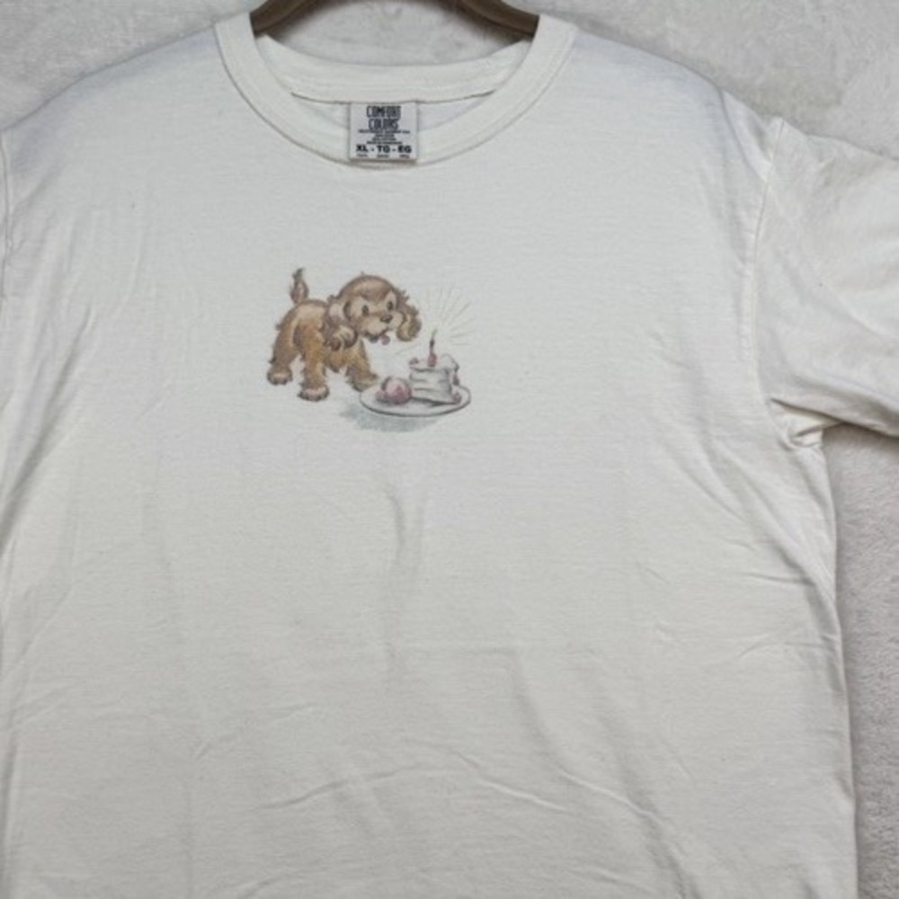 Retro‎ Cocker Spaniel Puppy Cake Graphic T Shirt Youth XL Dog Birthday Tee